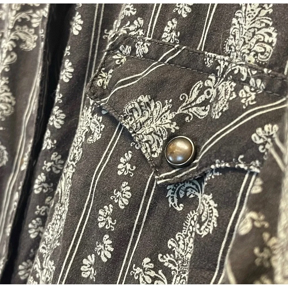 ROPER Western Shirt Men Large Black White Damask Floral Pearl Snap Long Sleeve